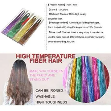AlyBoto Hair Tinsel Kit 12 Colors 3000 Strands Glitter Extensions