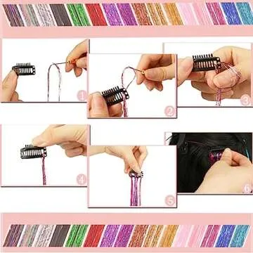 AlyBoto Hair Tinsel Kit 12 Colors 3000 Strands Glitter Extensions