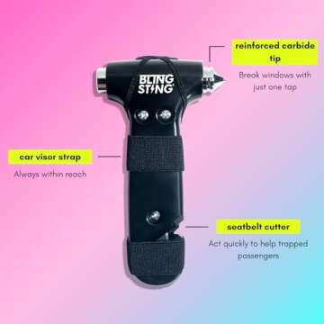 BLINGSTING Glammer Safety Hammer - Emergency Automotive Escape Hammer Tool, Seat Belt Cutter & Car W...