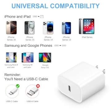 USB C Charger Block [2 Pack] iPhone 16 15 14 13 12 11 Charger Block, Type C Wall Charger 20W PD Power Adapter for iPhone 16/16Pro/16Pro Max/16Plus/15/14/13/12/11, iPad