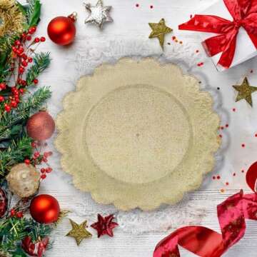 BLUE PANDA 50-Pack Gold Plastic Plates - Gold Glitter Plates with Scalloped Edges, Disposable for Bi...
