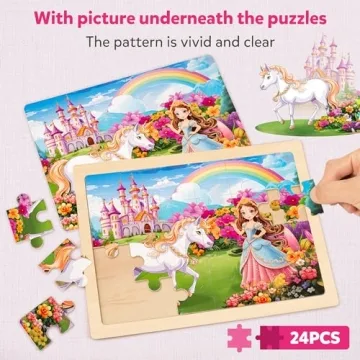 Unicorn Princess Fairy Wooden Puzzles - 24 Pcs