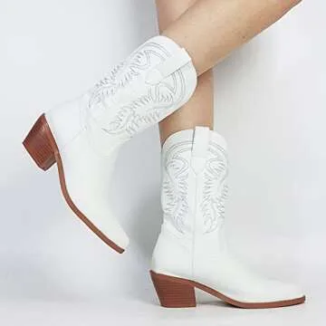 Erocalli White Cowgirl Boot Cowboy Ankle Booties for Women Western Pointed Toe Short Booties Embroidered Modern Boot with Pull Tabs