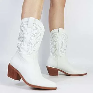 Erocalli White Cowgirl Boot Cowboy Ankle Booties for Women Western Pointed Toe Short Booties Embroidered Modern Boot with Pull Tabs