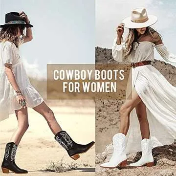 Erocalli White Cowgirl Boot Cowboy Ankle Booties for Women Western Pointed Toe Short Booties Embroidered Modern Boot with Pull Tabs