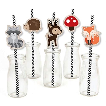 Big Dot of Happiness Woodland Creatures Paper Straw Decor Set - 24 Cute Party Straws