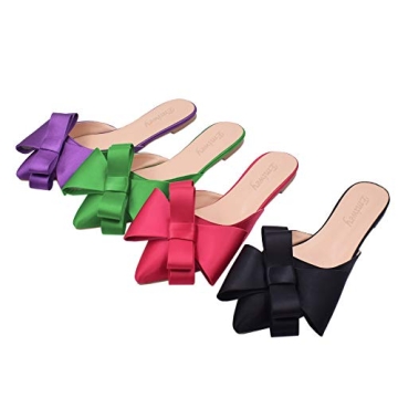 Emiwey Pointed Toe Bow-Knot Flat Backless Slip On Slide Mules for Women Black 8 M US