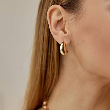 YeGieonr Chunky Gold Hoop Earrings for Women, Lightweight Stainless Steel Teardrop Open Hoops with 18K Real Gold Plated, Hypoallergenic Earrings Trendy Jewelry for Women