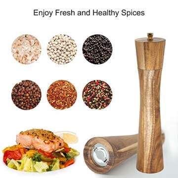 Wooden Salt and Pepper Grinder Set,Refillable Salt and Pepper Mill with adjustable Coarseness,Acacia Wood pepper grinder manual, Salt and Pepper Shakers Tableware Gifts-Ideal for Gifting