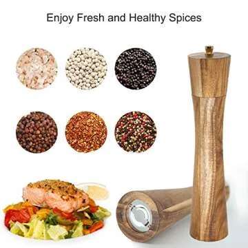 Wooden Salt and Pepper Grinder Set,Refillable Salt and Pepper Mill with adjustable Coarseness,Acacia Wood pepper grinder manual, Salt and Pepper Shakers Tableware Gifts-Ideal for Gifting