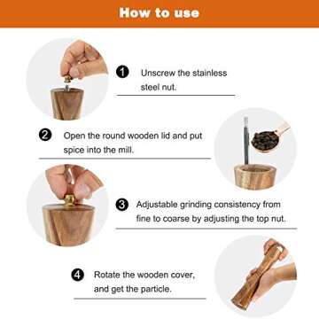 Wooden Salt and Pepper Grinder Set,Refillable Salt and Pepper Mill with adjustable Coarseness,Acacia Wood pepper grinder manual, Salt and Pepper Shakers Tableware Gifts-Ideal for Gifting