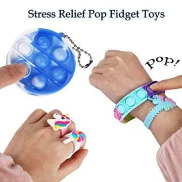 Fidget Purse, Pop Fidget Push It Bubble Popper Unicorn Bag with Bulk Fidget Bracelets Key Chain Stress Relief Toys for Girls Ages 3-12 Gift Easter Basket Stuffers Birthday Party Favor Xmas Stocking