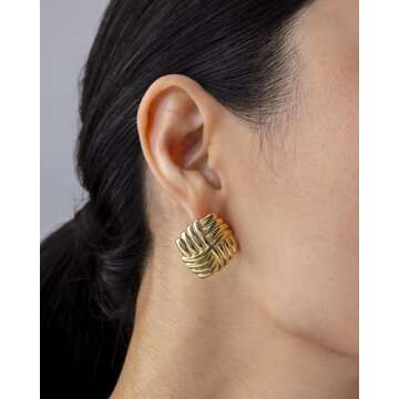 PAVOI 14K Yellow Gold-Plated Chunky Vintage Knot Diamond Earring Studs for Women | Statement Earring Pair