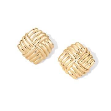PAVOI 14K Yellow Gold-Plated Chunky Vintage Knot Diamond Earring Studs for Women | Statement Earring Pair