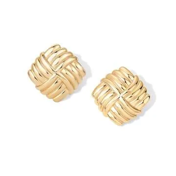 PAVOI 14K Yellow Gold-Plated Chunky Vintage Knot Diamond Earring Studs for Women | Statement Earring Pair