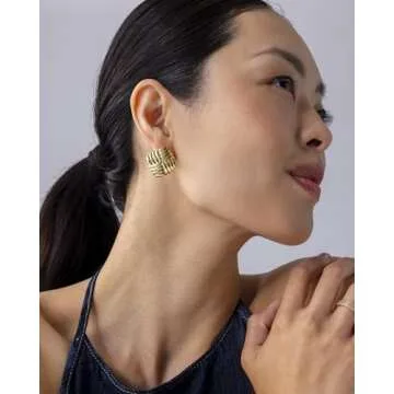 PAVOI 14K Yellow Gold-Plated Chunky Vintage Knot Diamond Earring Studs for Women | Statement Earring Pair