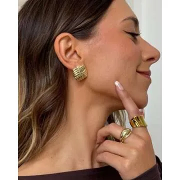 PAVOI 14K Yellow Gold-Plated Chunky Vintage Knot Diamond Earring Studs for Women | Statement Earring Pair