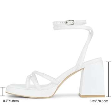 ISNOM White Platform Heels for Women Platform Chunky Heels for Women White Strappy Heels for Women P...