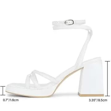 ISNOM White Platform Heels for Women Platform Chunky Heels for Women White Strappy Heels for Women P...