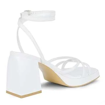 Stylish ISNOM White Platform Chunky Heels for Women