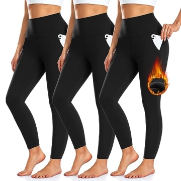 3 Pack Fleece Lined Women’s Leggings with Pockets – Warm Winter Yoga & Running Pants