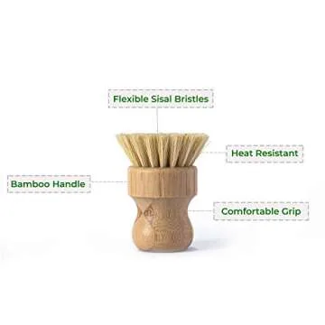 ECOLULU Natural Bamboo Dish Brush Plant Based Bristles | 3 Pack Wooden Dish Brush | Bamboo Scrub Bru...