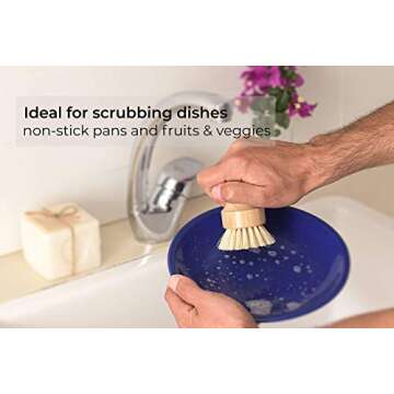 ECOLULU Natural Bamboo Dish Brush Plant Based Bristles | 3 Pack Wooden Dish Brush | Bamboo Scrub Brush for Cleaning Dishes, Pots, Pans and Vegetables | Biodegradable Eco Friendly Products
