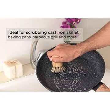 ECOLULU Natural Bamboo Dish Brush Plant Based Bristles | 3 Pack Wooden Dish Brush | Bamboo Scrub Brush for Cleaning Dishes, Pots, Pans and Vegetables | Biodegradable Eco Friendly Products