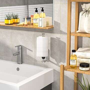 Paper Towel Holder Under Cabinet, One-Handed Tear, Wall Mount, Adhesive, Stainless Steel, Silver, Paper Roll Holder with Ratchet Mechanism for Kitchen Bathroom Farmhouse Essentials Decor Accessories