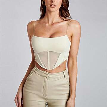 Women Backless Spaghetti Straps Camisole Lingerie Punk Vintage Bustier Crop Top Corsets Bra Streetwe...