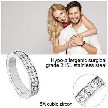 Love Rings with Gold Plated for Women Friendship Rings CZ Stainless Steel Gold/Silver Wedding Engagement Wedding Bands with Jewelry Gifts Box (6, Silver)