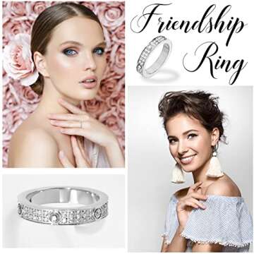 Love Rings with Gold Plated for Women Friendship Rings CZ Stainless Steel Gold/Silver Wedding Engagement Wedding Bands with Jewelry Gifts Box (6, Silver)