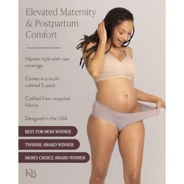 Kindred Bravely Women's Sustainable Hipster Panty 5 Pack - Comfortable Maternity & Postpartum Underwear (Assorted, X-Large/1X)