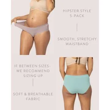 Kindred Bravely Women's Sustainable Hipster Panty 5 Pack - Comfortable Maternity & Postpartum Underwear (Assorted, X-Large/1X)