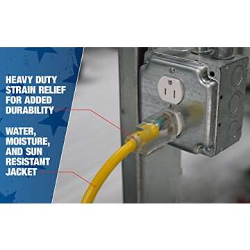 Southwire Outdoor Extension Cord, 100 Ft, 12 gauge 3 prong, Heavy Duty, SJTW Cord, Yellow, 2589