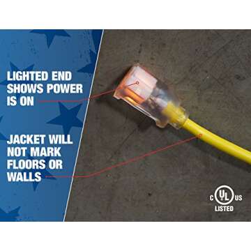 Southwire Outdoor Extension Cord, 100 Ft, 12 gauge 3 prong, Heavy Duty, SJTW Cord, Yellow, 2589