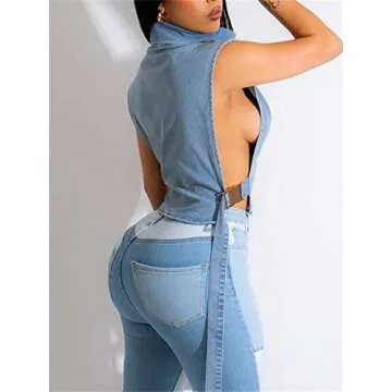 PAODIKUAI Women's Sleeveless Denim Crop Top Vest Y2K Sexy Summer Jean Vest Shirt Tank Tops Waistcoat Jacket (A-light blue-L)