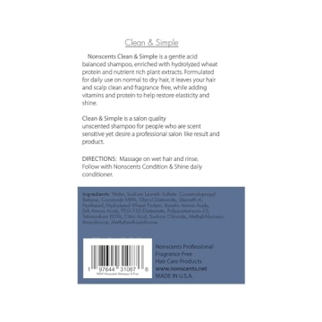 Nonscents Original Formula Fragrance Free Shampoo, Hypoallergenic Shampoo for All Hair Types, Hydrating & Moisturizing Unscented Shampoo for Dry Scalp with Keratin and Silk Amino Acids Made in USA