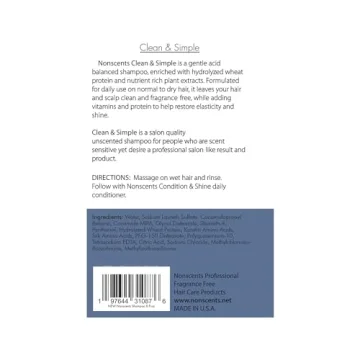 Nonscents Original Formula Fragrance Free Shampoo, Hypoallergenic Shampoo for All Hair Types, Hydrating & Moisturizing Unscented Shampoo for Dry Scalp with Keratin and Silk Amino Acids Made in USA
