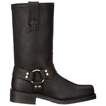 Ad Tec RIDETECS Mens 13in Harness Straps Heavy Duty Oiled Leather Motorcycle Boots, Black - Waterproof, Soft Toe, and Heel Motocross Boots For Men