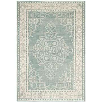 SAFAVIEH Kenya Collection Area Rug - 6' x 9', Ivory & Blue, Hand-Knotted Oriental Medallion Wool, Ideal for High Traffic Areas in Living Room, Bedroom (KNY638A)