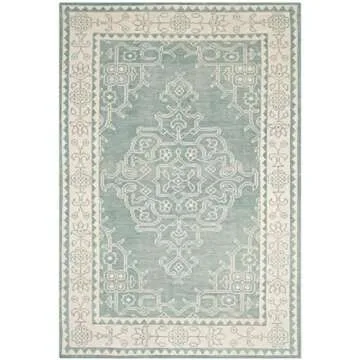 SAFAVIEH Kenya Collection Area Rug - 6' x 9', Ivory & Blue, Hand-Knotted Oriental Medallion Wool, Ideal for High Traffic Areas in Living Room, Bedroom (KNY638A)
