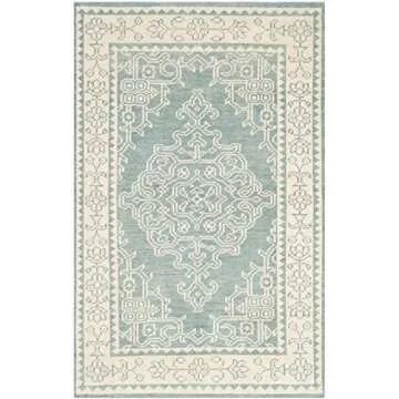 SAFAVIEH Kenya Collection Area Rug - 6' x 9', Ivory & Blue, Hand-Knotted Oriental Medallion Wool, Ideal for High Traffic Areas in Living Room, Bedroom (KNY638A)