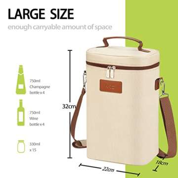 Tirrinia 4 Bottle Wine Gift Carrier - Leakproof & Insulated Padded Portable Versatile Wine Carrying Cooler Tote Bag for Travel, BYOB Restaurants, Wine Tasting, Parties,Gift for Wine Lovers, Beige