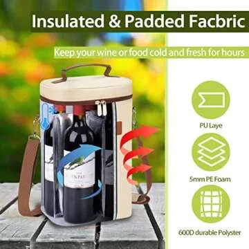 Tirrinia 4 Bottle Wine Gift Carrier - Leakproof & Insulated Padded Portable Versatile Wine Carrying Cooler Tote Bag for Travel, BYOB Restaurants, Wine Tasting, Parties,Gift for Wine Lovers, Beige