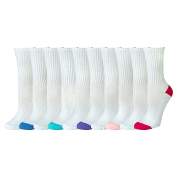 Amazon Essentials Women's Socks, Quality Cotton Lightly Cushioned Crew Style, 10 Pairs, White, Size ...