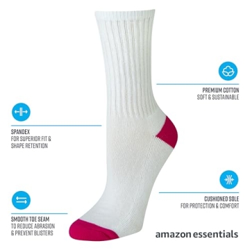Amazon Essentials Women's Cotton Crew Socks - 10 Pairs
