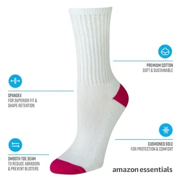 Amazon Essentials Women's Cotton Crew Socks - 10 Pairs