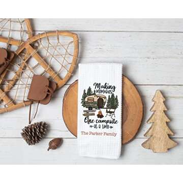 CANARY ROAD Personalized RV Camping Dish Towel | Making Memories Towel | Travel Trailer Gift | Camper Accessories | Dish Towel | Camper Decor