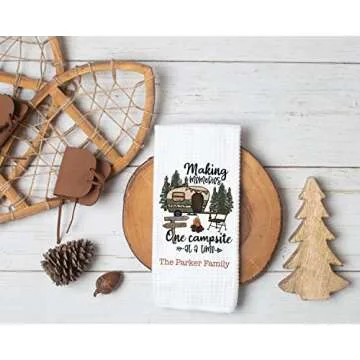 CANARY ROAD Personalized RV Camping Dish Towel | Making Memories Towel | Travel Trailer Gift | Camper Accessories | Dish Towel | Camper Decor